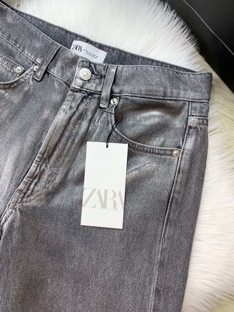 джинси з металізованим ефектом Zara straight mid-rise