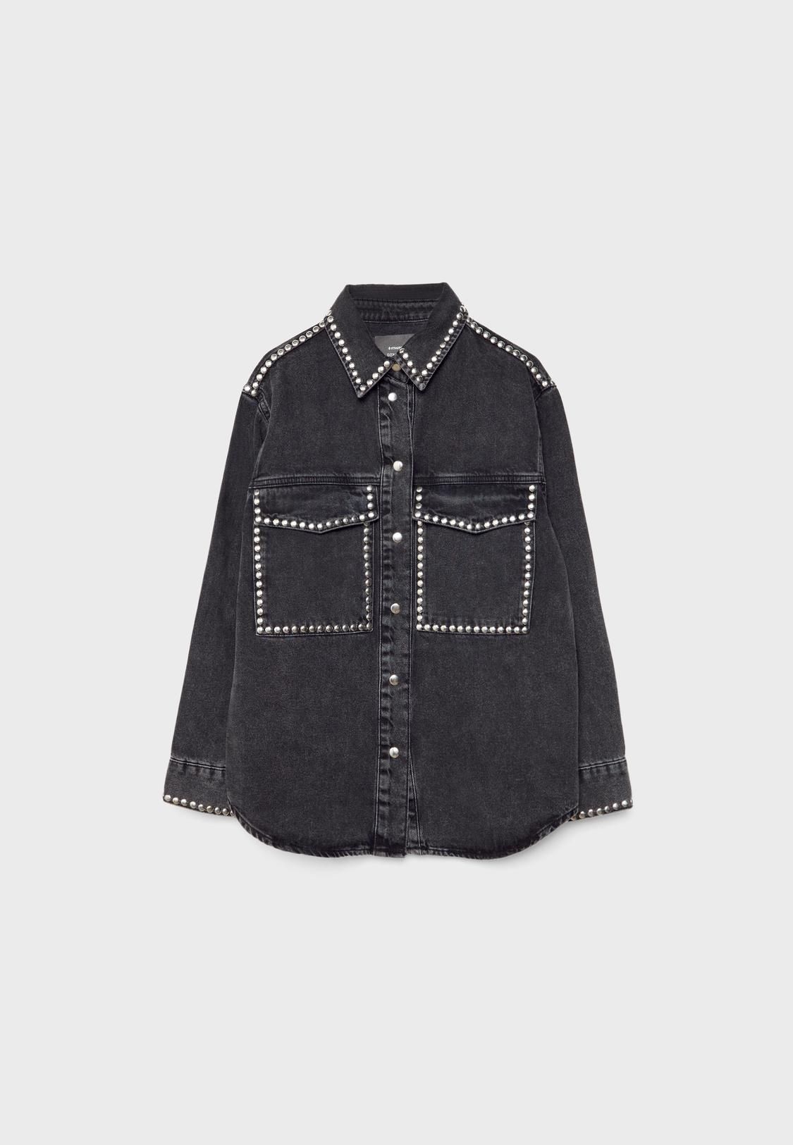 Kurtka Stradivarius Jeansowa 36 S Denim Jeans Ćwieki Czarna Rock Od Za