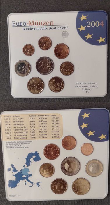 Германия набор евро монет 2002, 2003, 2003, 2004, 2005, 2006, 2009