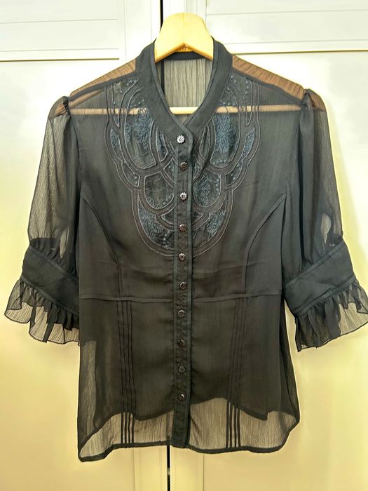 **Czarna bluzka mgiełka elegancka ze zdobieniami firmy Cream rozmiar42