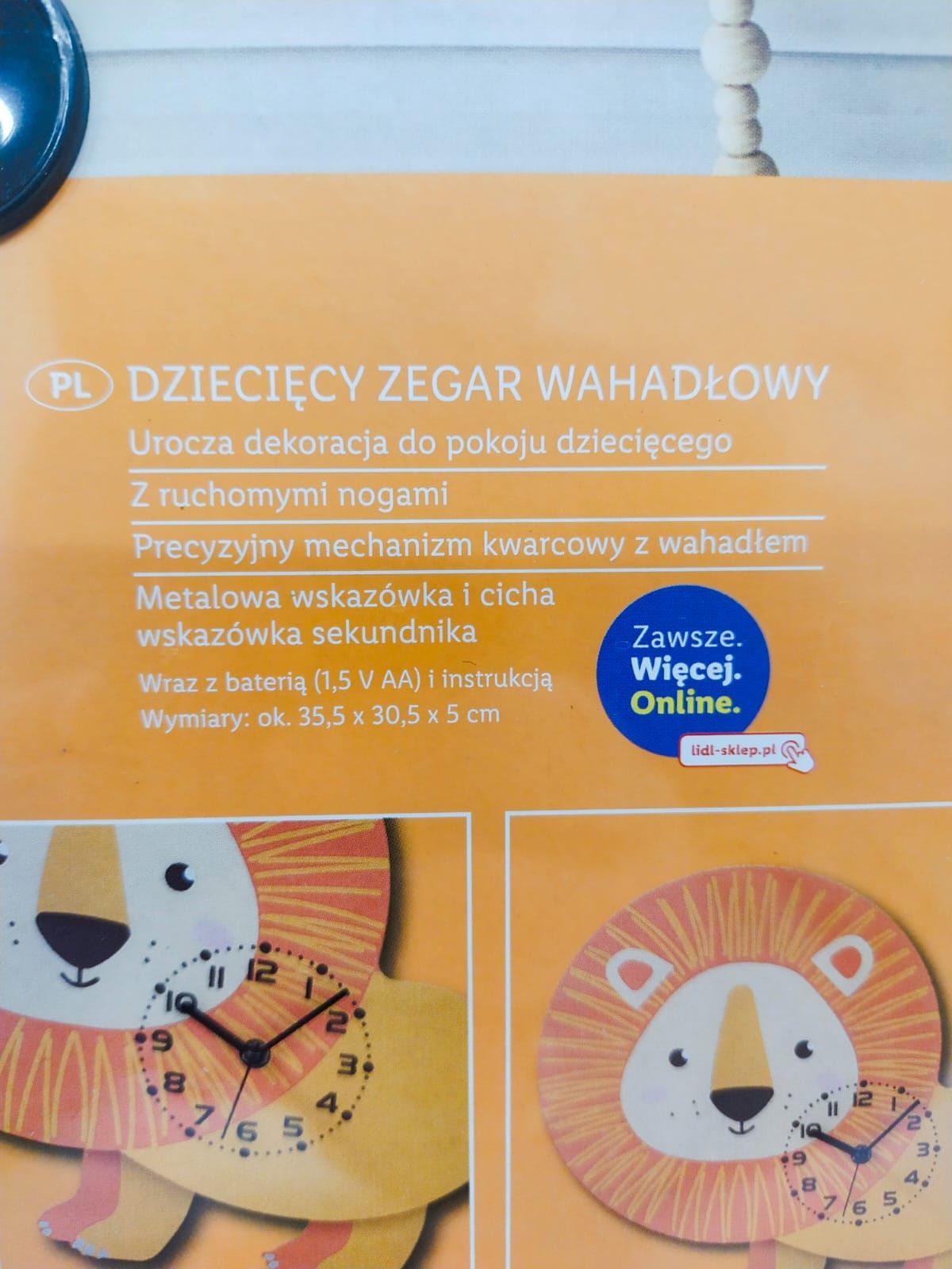 Dziecięcy zegar wahadłowy lew