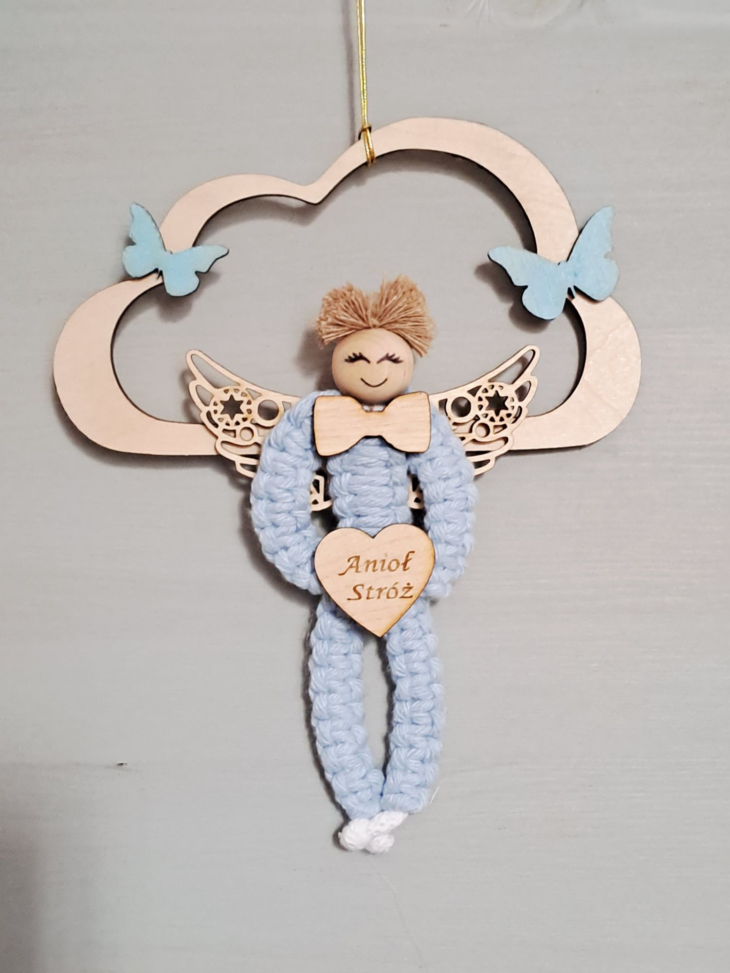 Anioł Stróż Makrama Dekoracja Pamiątka Prezent Handmade