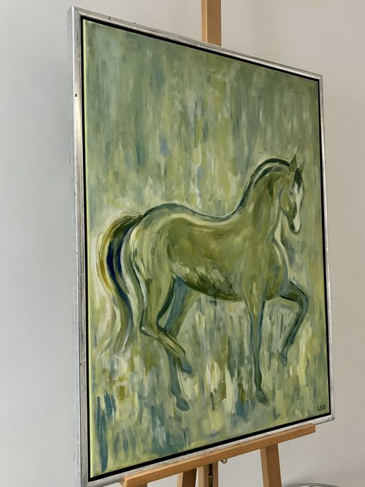 Niesamowita Impresja Koń w Galopie Sygnowany Obraz olejny na płótnie