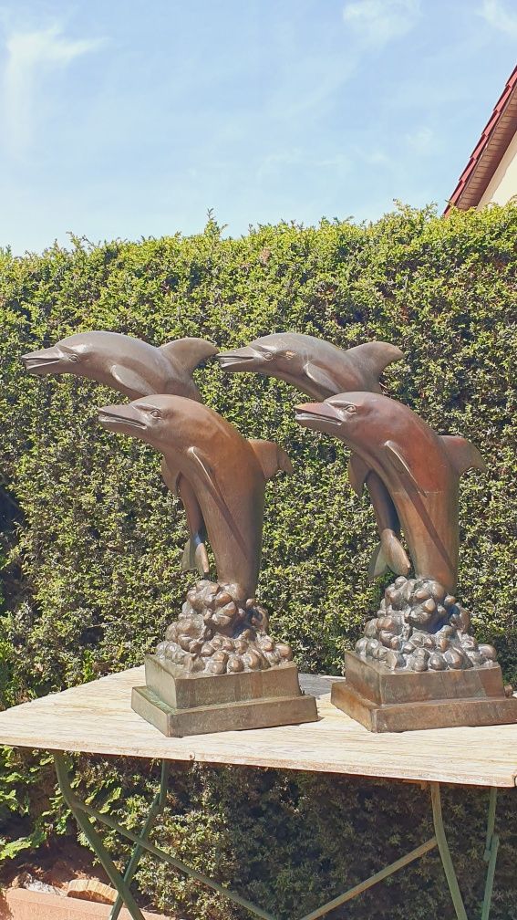 Fontanna ogrodowa brąz figura rzeźba delfiny 2szt