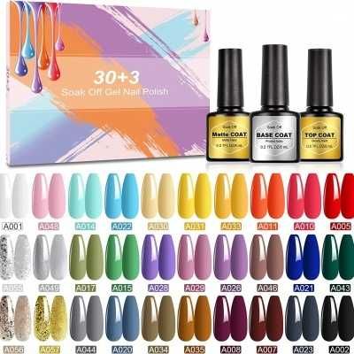 Kit Unhas de 33 Cores Vernizes + Top Coat, Top Coat Mate e Base