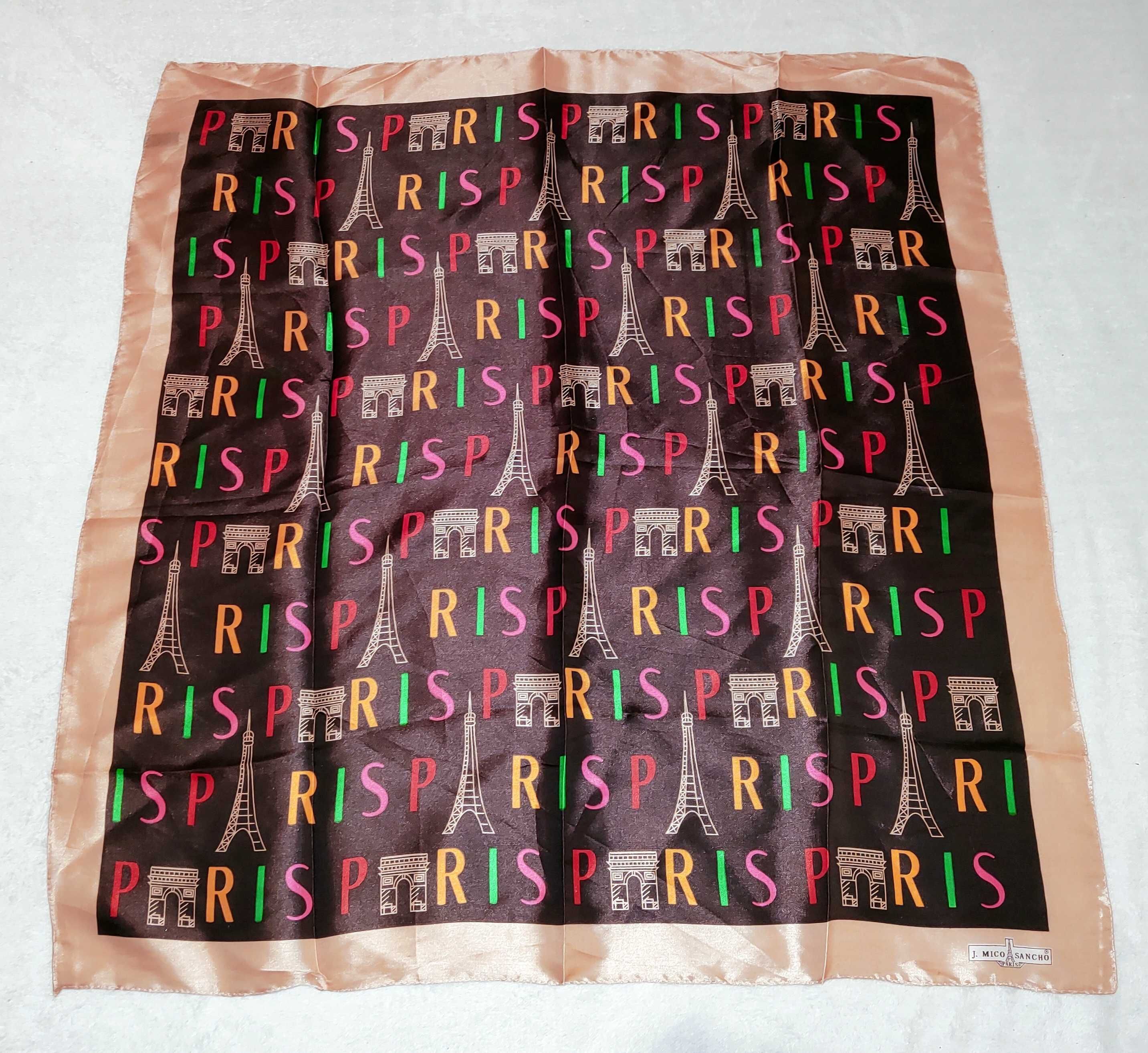 PARIS piękna chusta szal apażka pamiątka z Paryża NOWA 90x90 cm