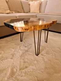 Stolik kawowy stół drewniany jesion żywica plaster drewna