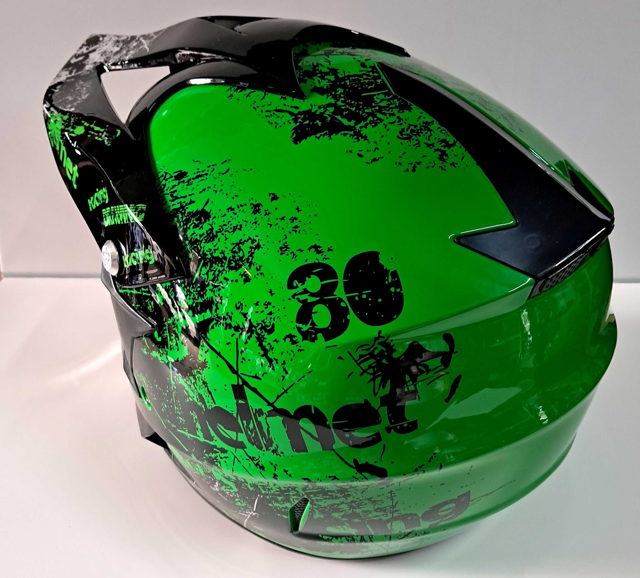 Мото шлем Эндуро FullFace Green gloss с очками и перчатками