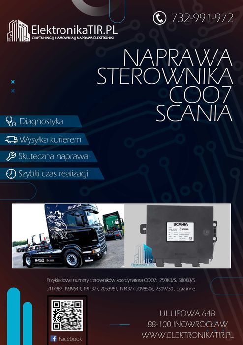 Sterownik koordynator COO7 SCANIA 250kb Euro 5 Serwis, Odzyskanie PIN