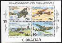 Selos Gibraltar 1998 Aviões - Bloco Novo MNH Nº824‑827
