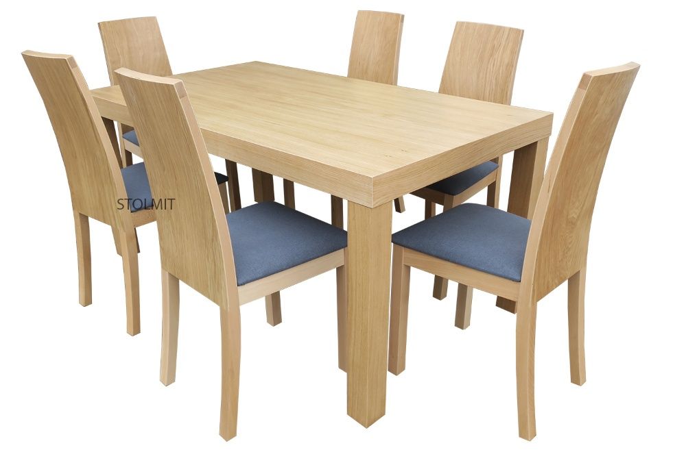 Dębowy stół z 6 krzesłami dębowymi - odcień naturalny dąb