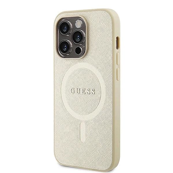 Etui Guess Saffiano MagSafe do iPhone 15 Pro Max - złote