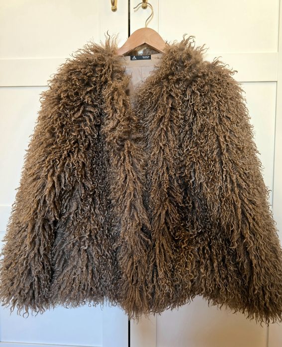 LAMA piękne futro futerko M/L brązowo beżowe nowe