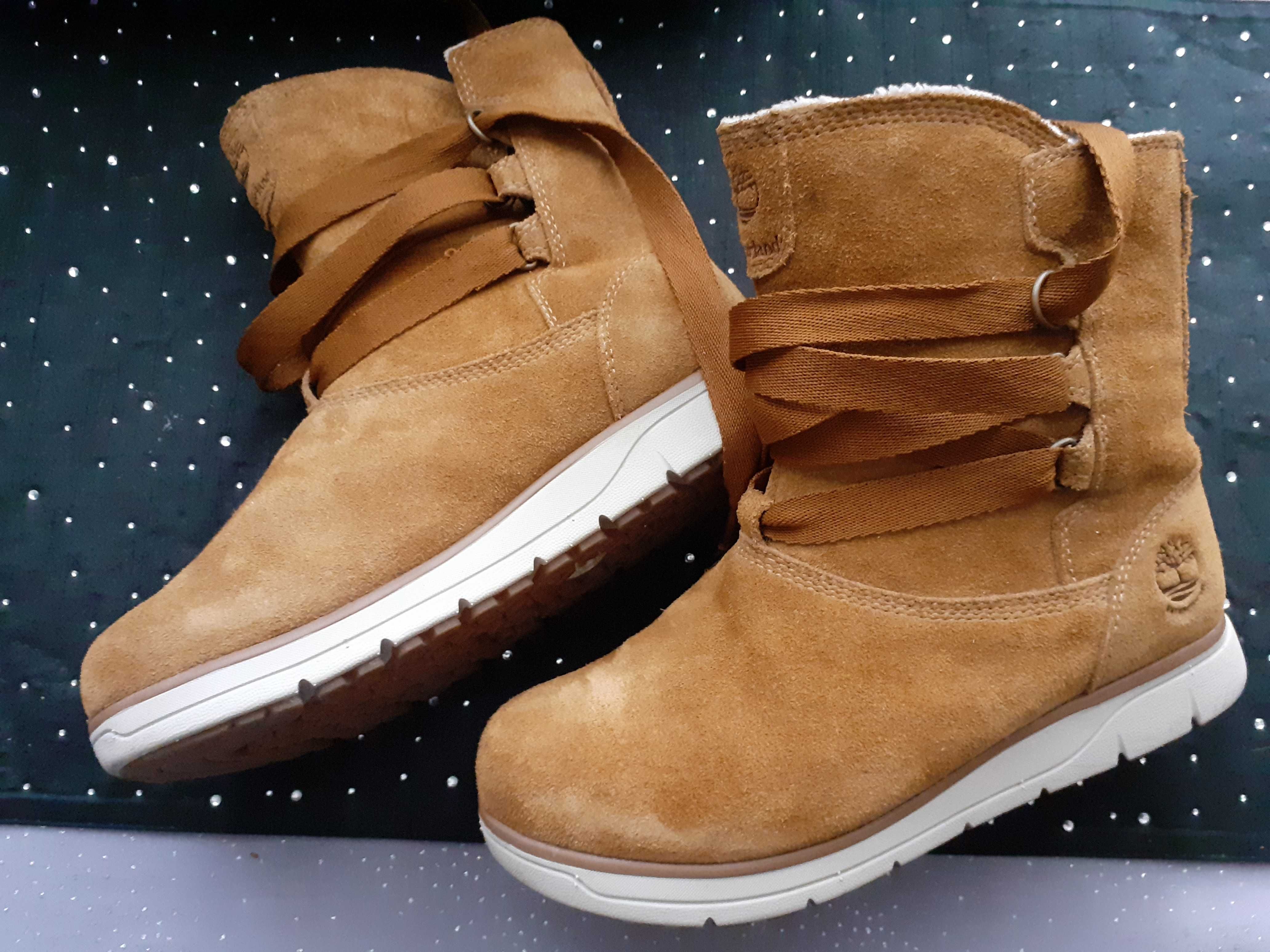 Botki TIMBERLAND - Leighland Pull On - Roz.37-Damskie, naturalny zamsz