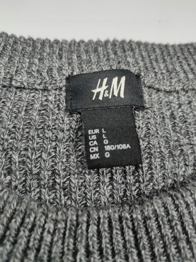H&M Sweter gruby szary męski Bawełna Akryl r. L