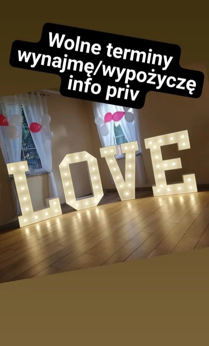 Napis podświetlany   napis LOVE NA WESELA I INNE IMPREZY