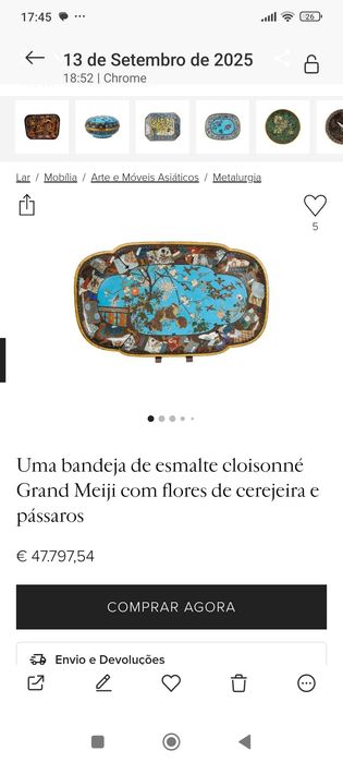 Tabuleiro esmalte Cloisonné Japão séc XIX 27,6 cm
