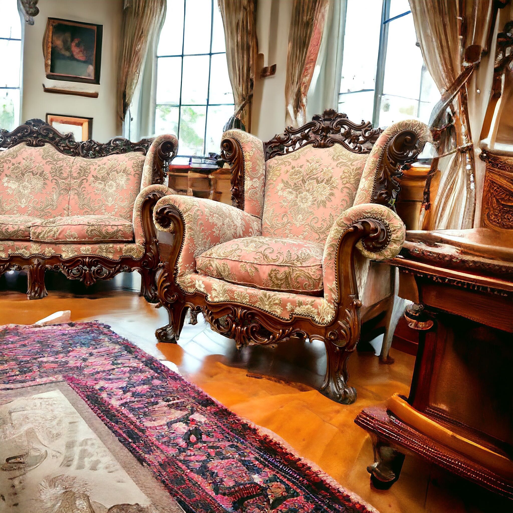 Piękna Włoska Sofa i 2 fotele mocno rzeźbiona