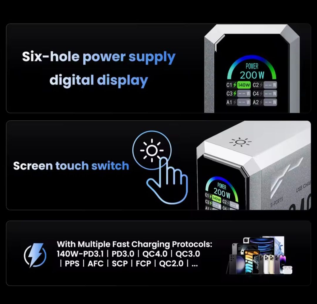 Зарядное Asometech GAN 240 W для Apple Xiaomi Samsung