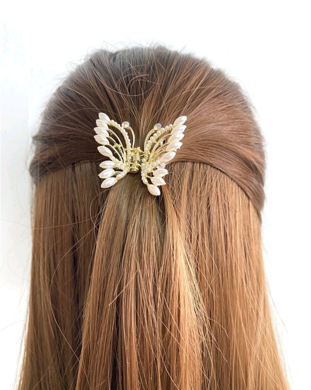 Klamra do włosów motylek z perełkami i kryształkami