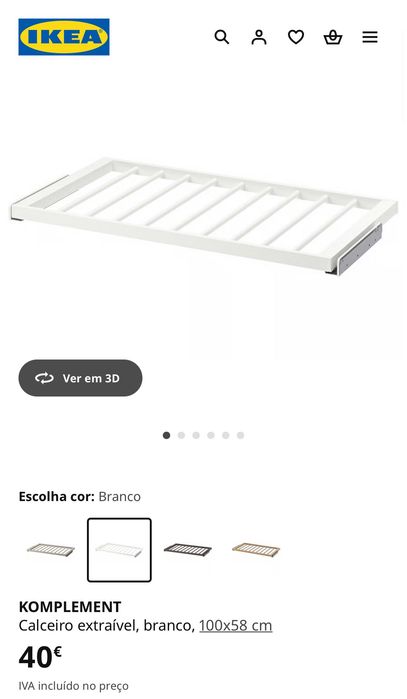 Calceiro extraível IKEA branco, 100x58 cm