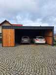 Garaż Carport Duża wiata samochodowa Modrzew duoromb elewacja nowoczes