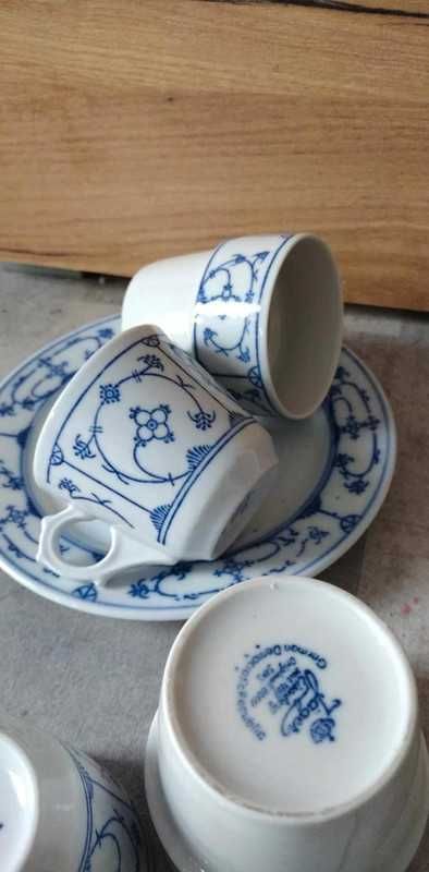 Stara porcelana wzór słomkowy filiżanki kubki blue saks chine prl gdr