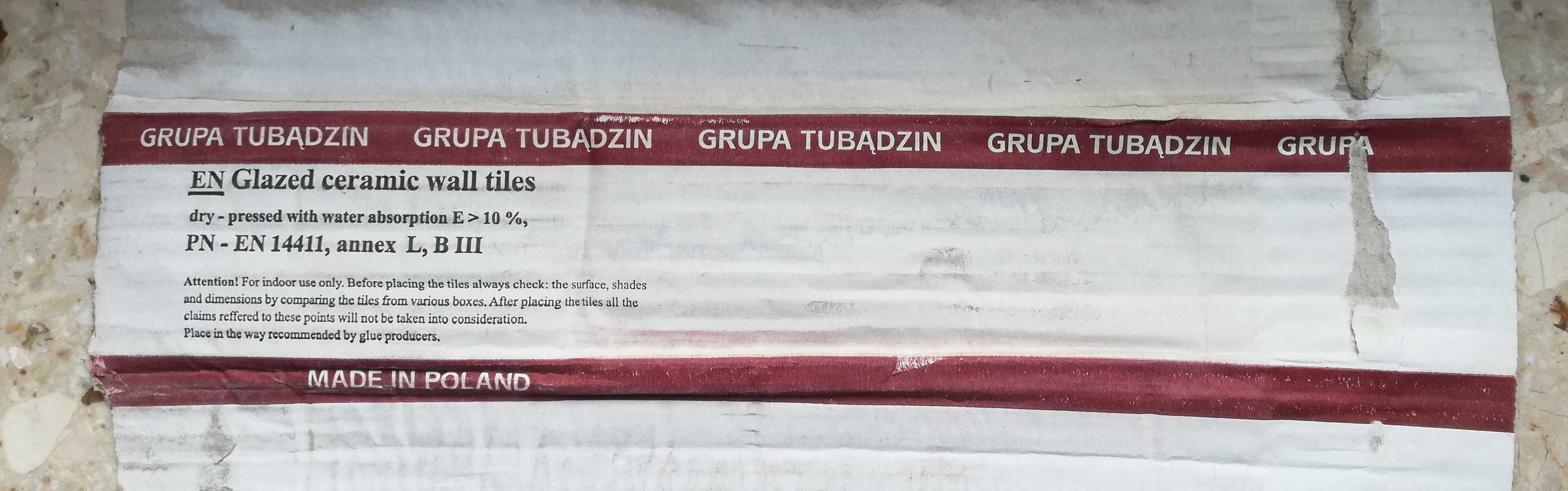 Płytki ceramiczne szkliwioneTubądzin 1.2 m2  /6szt