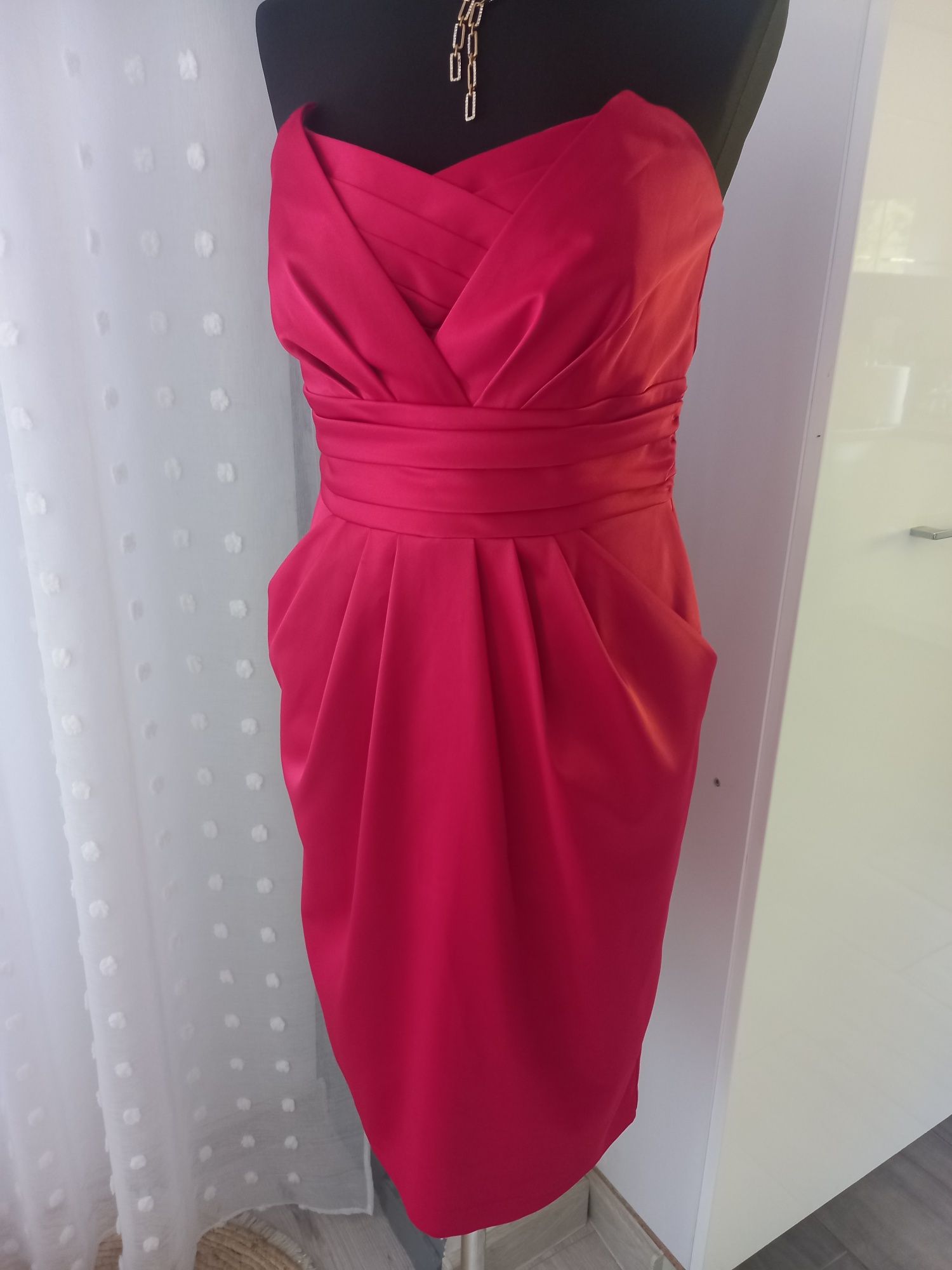 Prześliczna sukienka balowa satynowa burgund xl 42
