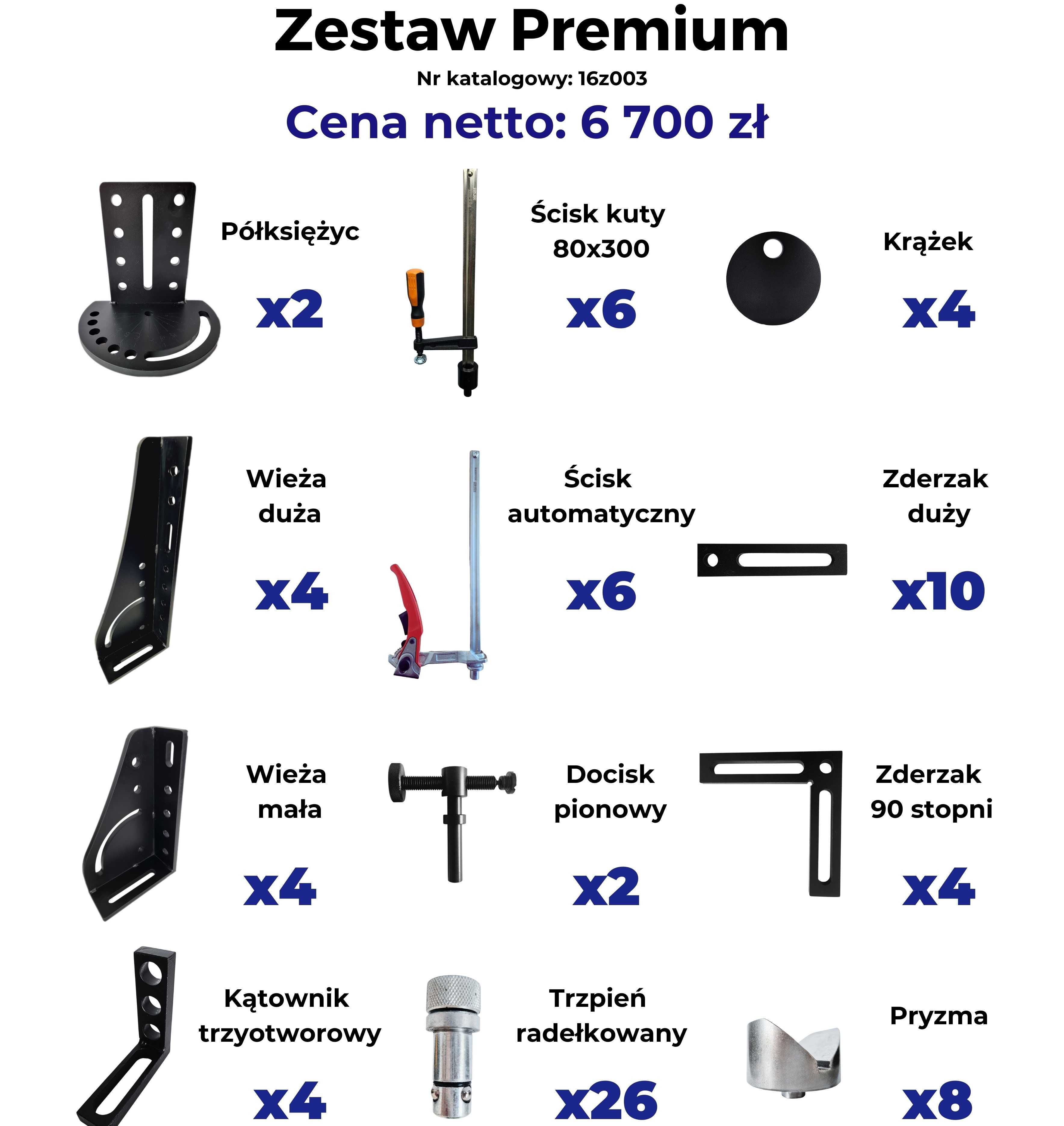 Zestaw oprzyrządowania do stołu spawalniczego system 16 Premium