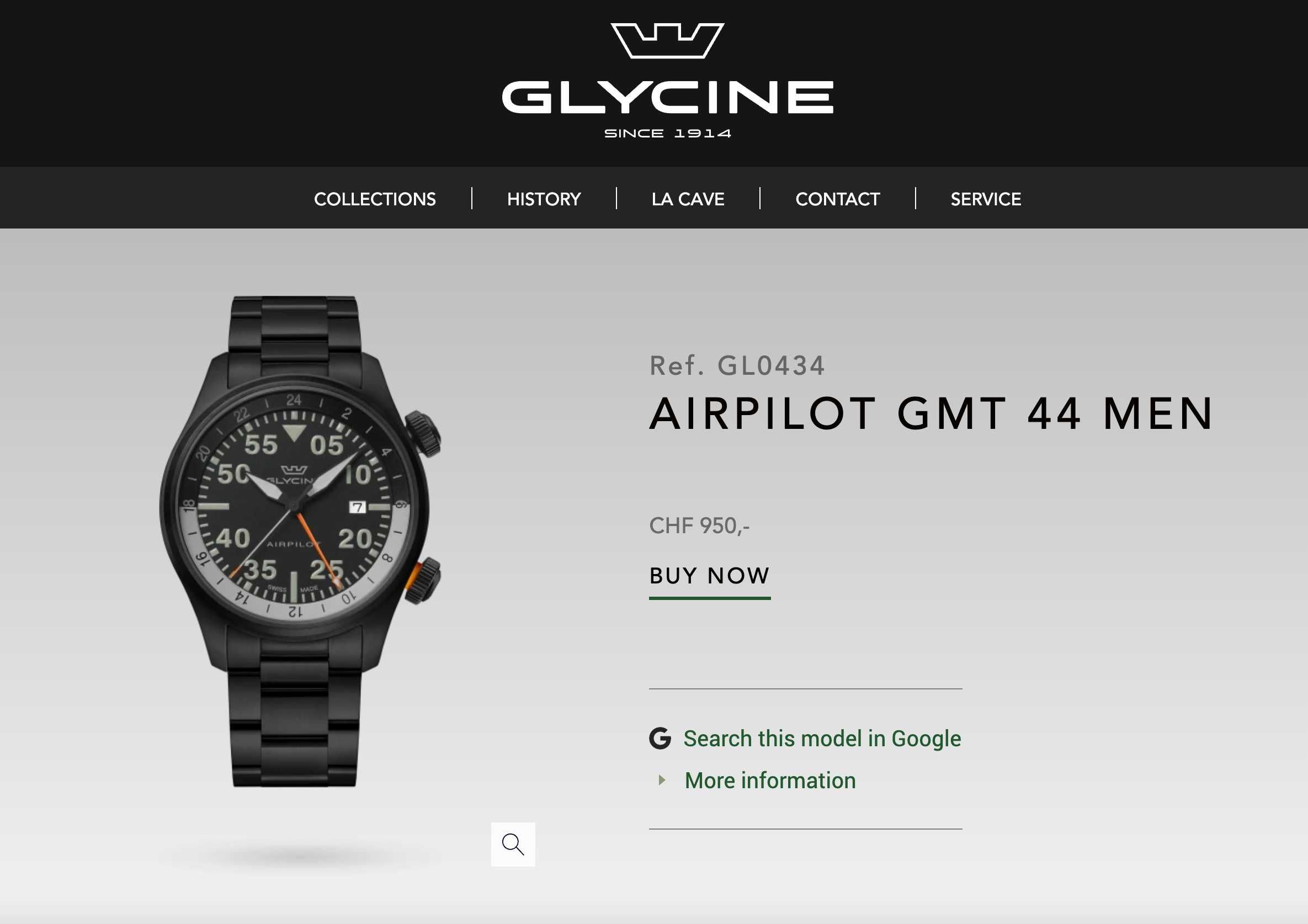 Чоловічий годинник Glycine Airpilot Gl0434 Swiss 100m 44mm Sapphire
