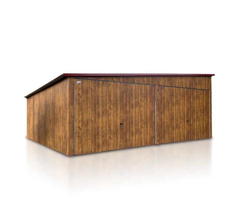 Garaż podwójny 6x5m - Dach jednospadowy, Brama uchylna, Drewnopodobny