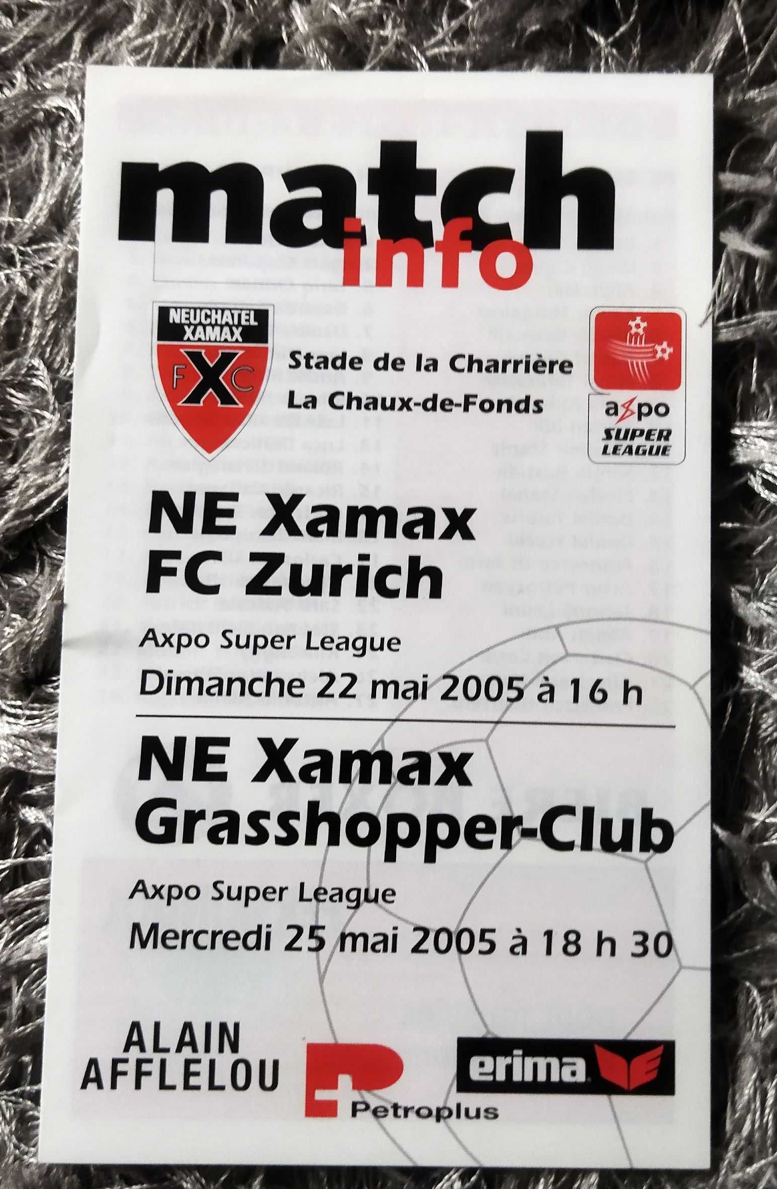 Program meczowy Xamax FC Zurich Szwajcaria 2005 r.