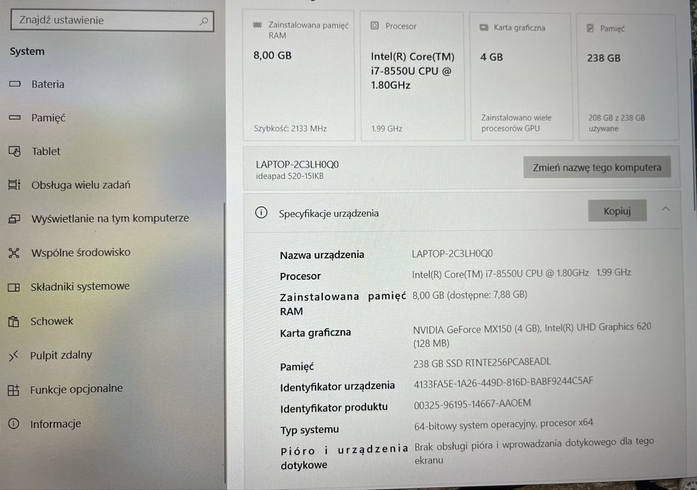 Laptop lenovo ideapad 520-151ikb i7 nvidia