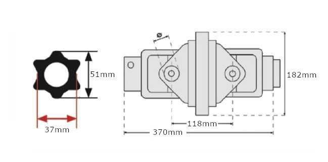 Przegub dwukrzyżakowy szerokokątny wałka WOM 32x106.3 / 36x89mm
