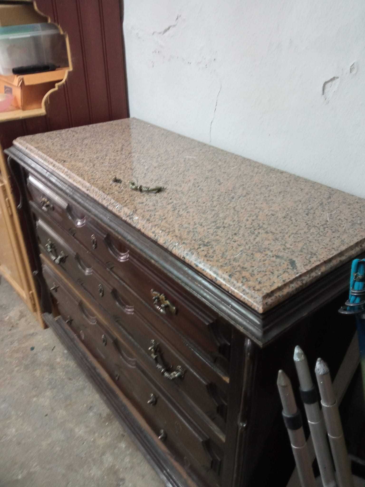 Cómoda antiga mogno séc. XIX 4 gavetas com pedra mármore no topo
