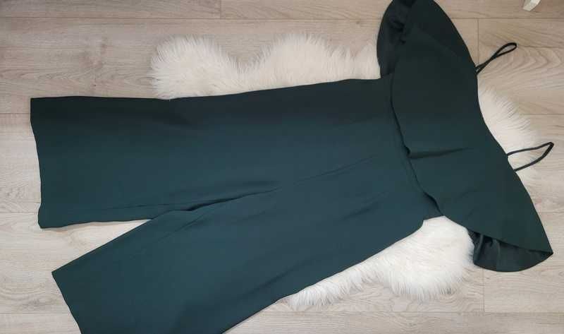 Zielony, elegancki kombinezon z szerokimi nogawkami, H&M, 38 (M)