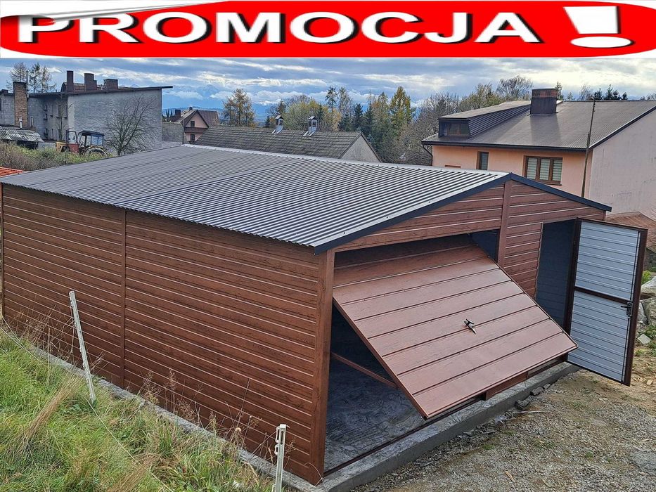 Garaże,garaż blaszany 6x5,6x6 ORZECH panel poziomy PRODUCENT