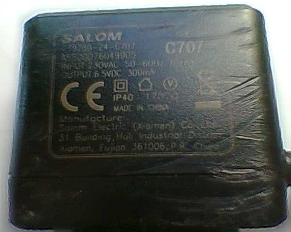 Zasilacz Salom 6,5VDC  300mA.