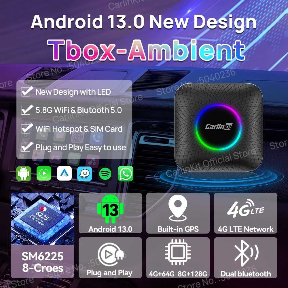 CarlinKit Ambient CarPlay AI Box 2025 8GB 128GB бездротовий карплей