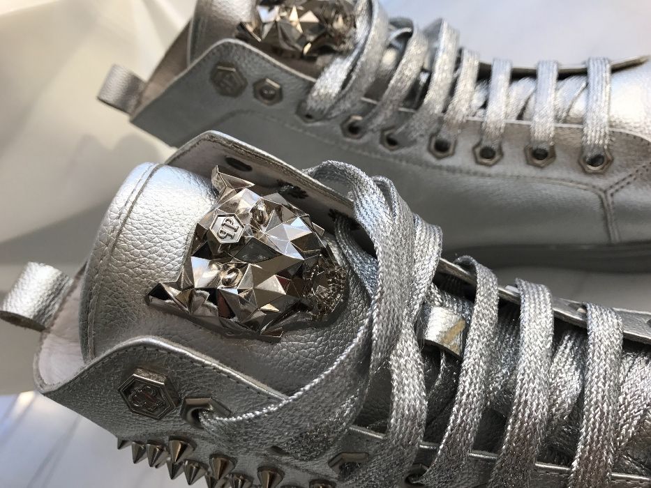 Trampki sneakers srebrne philipp Plein cwieki skórzane 38