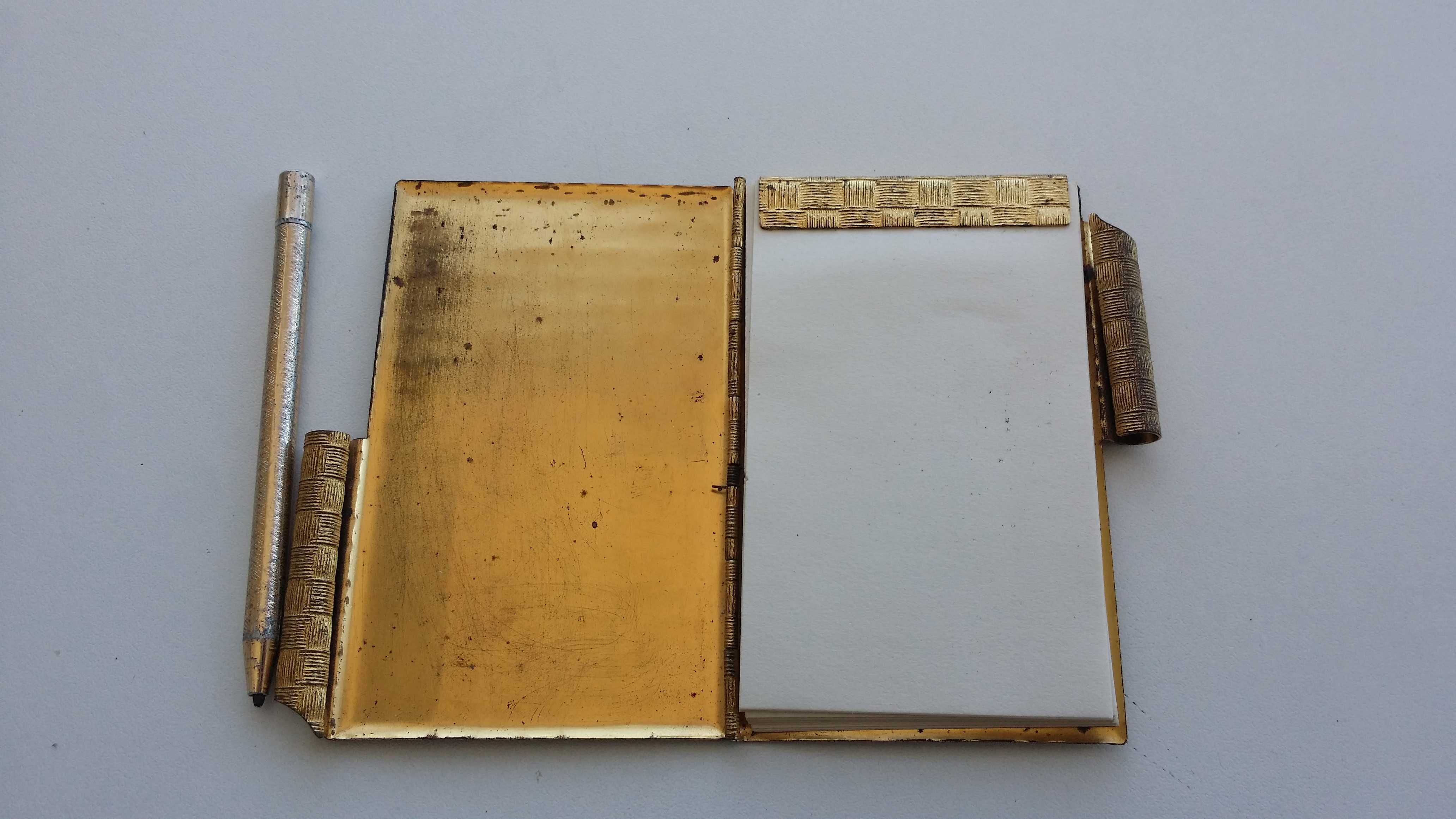 Antiguidade porta cartões de visita bloco de notas metalizado dourado