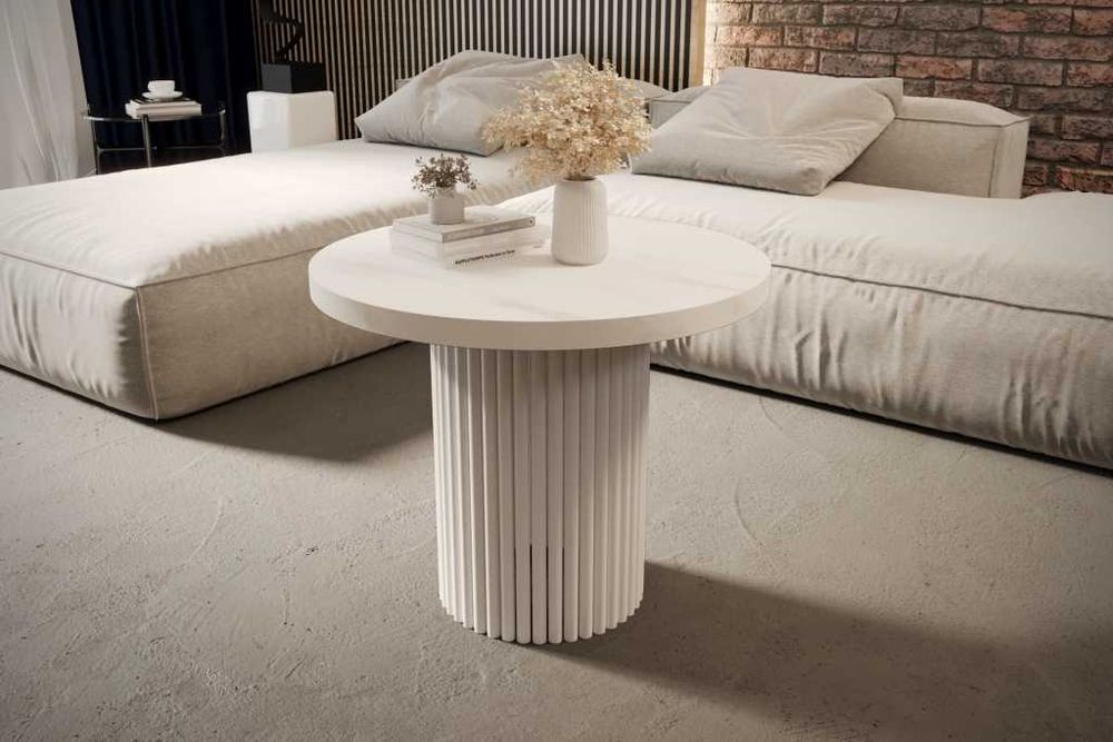 Stolik kawowy ława okrągła Loft do salonu THOR v2 tuba walec lamele