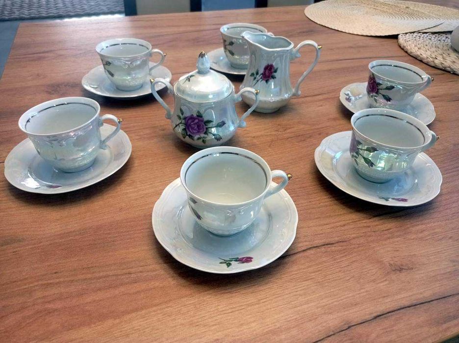 Zestaw serwis kawowy piękny 15 elementowy Porcelana Włocławek  Wysyłka
