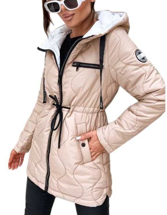 Pikowana jesienna wiosenna cienka kurtka damska puch kod kreskowy XL