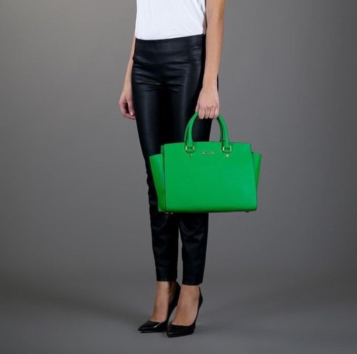 Сумка тоут michael kors selma large satchel зеленого кольору