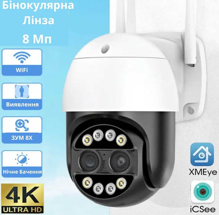 Бінокулярна 8мп камера відеонагляду iCsee з оптичним зумом датчик руху
