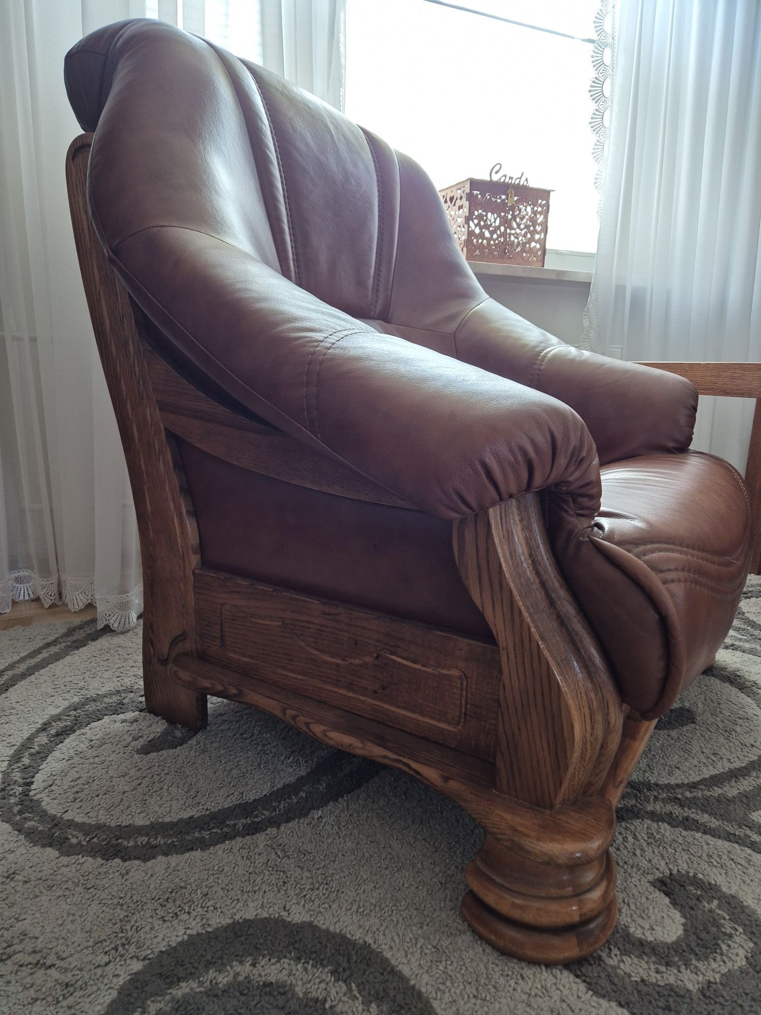 Skórzana sofa/kanapa, fotel i podnóżek