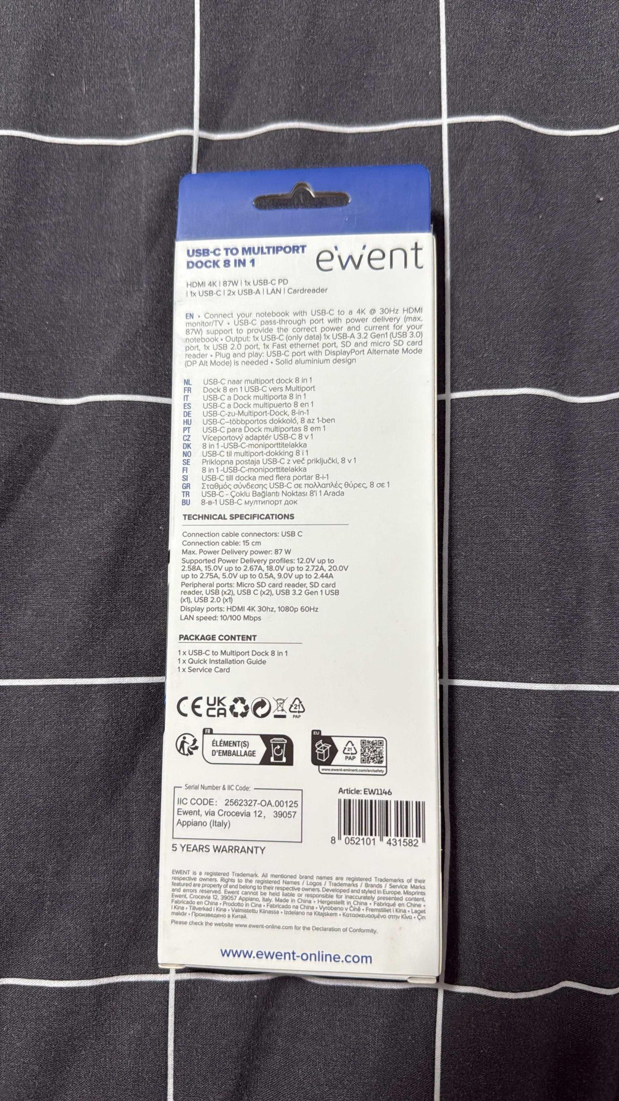 Ewent USB-C To Multiport Dock 8 in 1 (FECHADO)