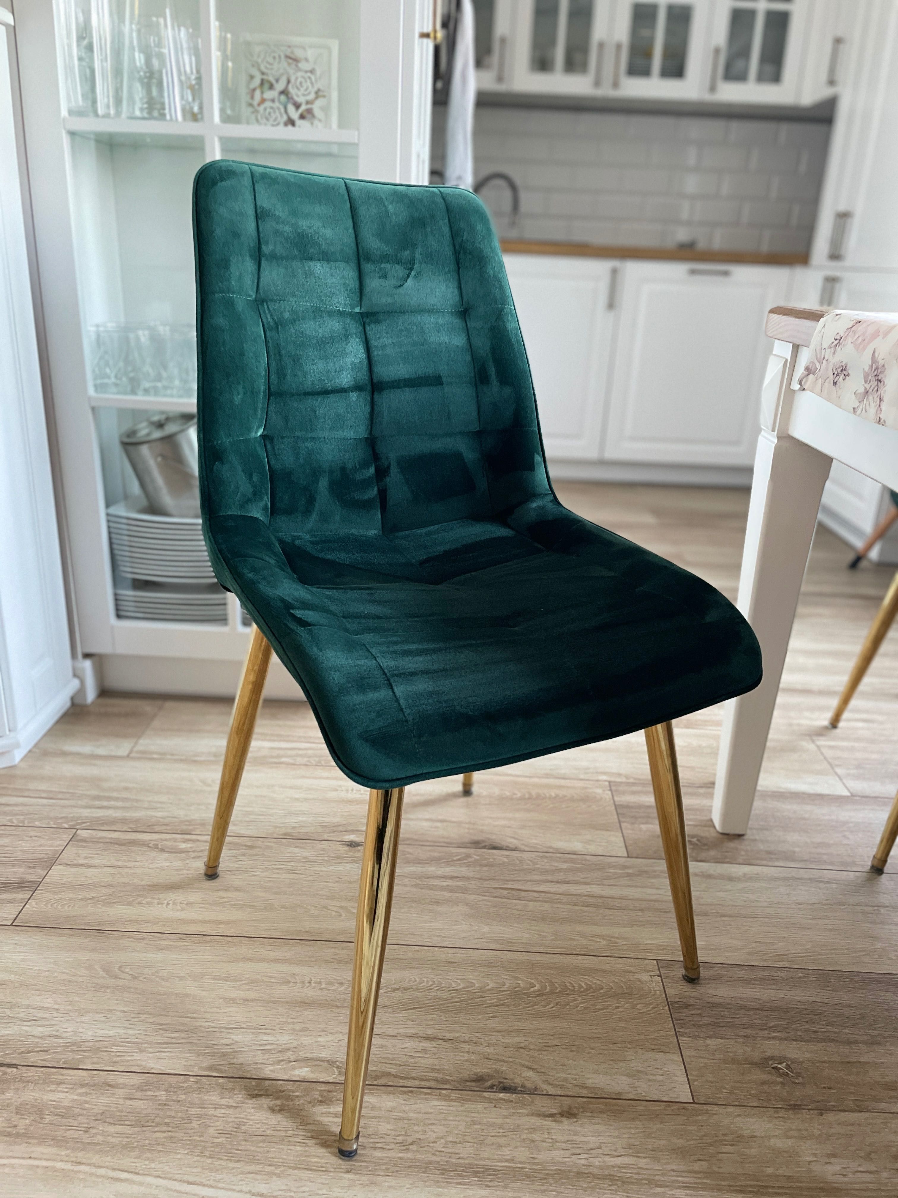 Krzesła velvet butelkowa zieleń 6 sztuk